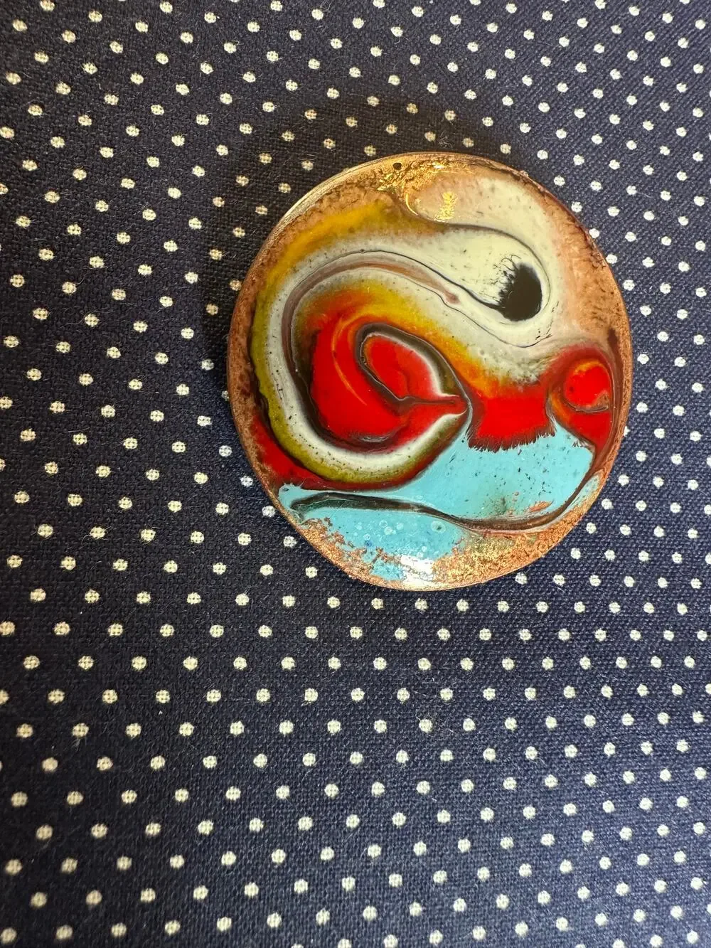 Meab Ireland Copper Enamel Brooch Vintage Modernist Abstract Design Estate